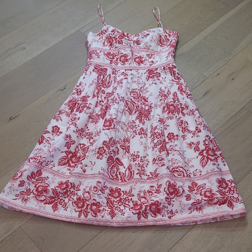 EUC Liz Claiborne Dress Women's sz 6 Red Floral Spaghetti Strap Midi Dress
